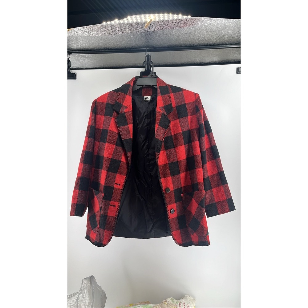 B.E. Poland‎ Womens Wool Blend Blazer Buffalo Plaid Jacket Medium